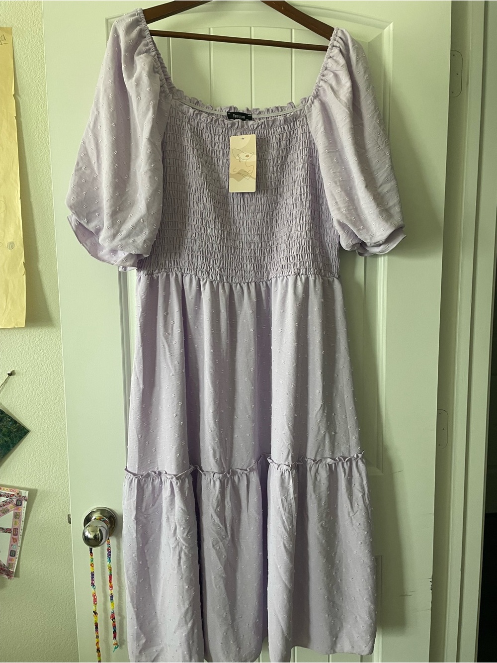 Women’s Lilac Puff Sleeve Smocked Midi Dress